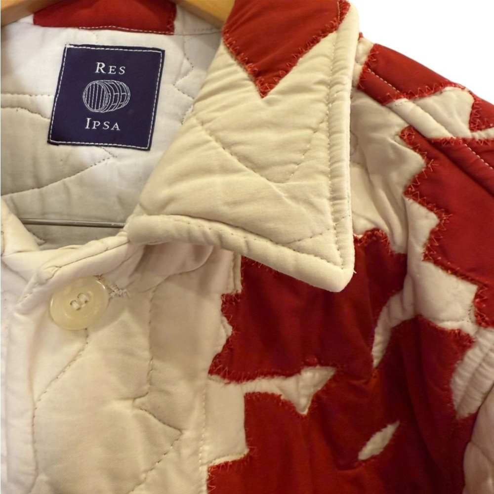 Res Ipsa Aspen OOAK Repurposed Red and White Quilted Jacket sz M - Picture 4 of 9